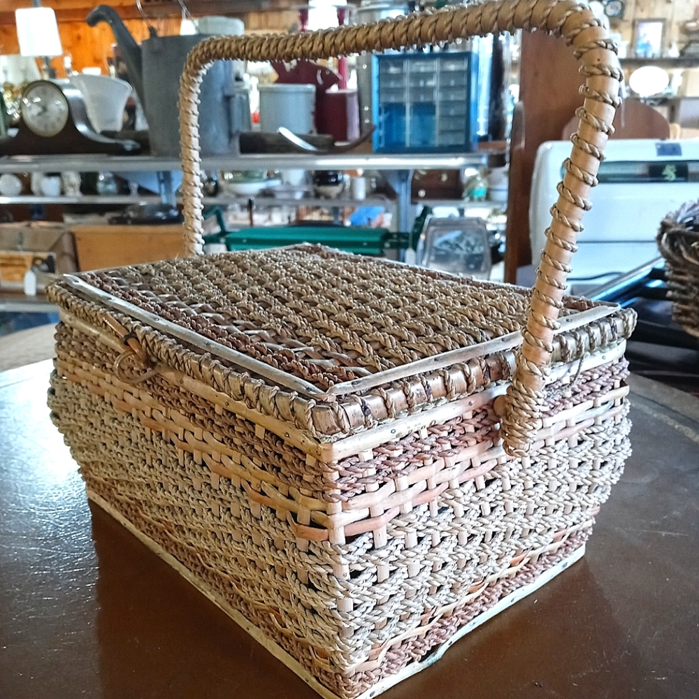 Victorian German Woven Antique Sewing Basket